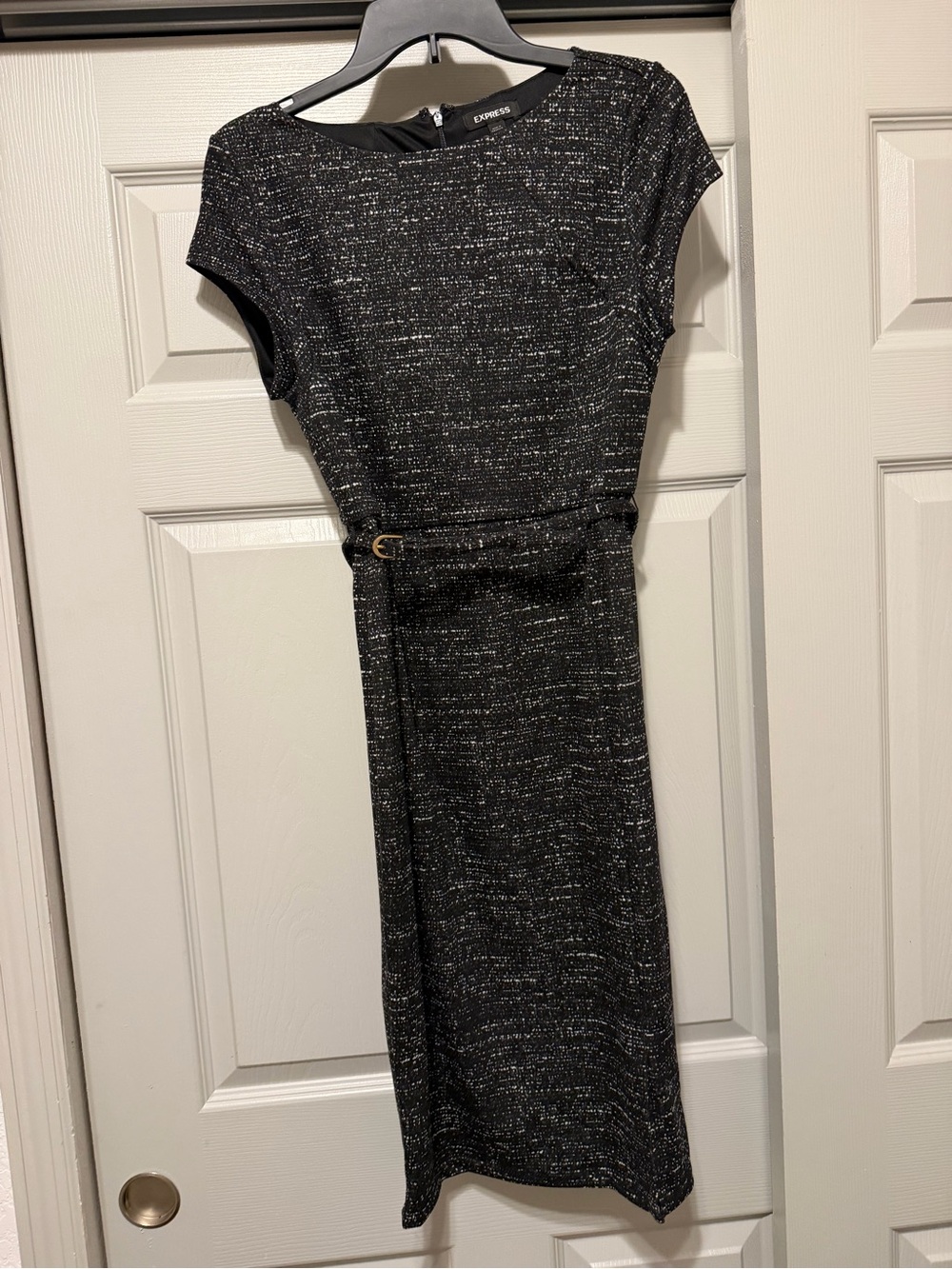Express Black Sparkle Midi Sheath Dress with Belt
